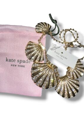 Kate Spade New York "Shore Thing" Clam Shell Frontal Necklace Statement NWT Gold